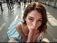 A skinny bitch, without any embarrassment, asked to be fucked in public at the airport [AI]