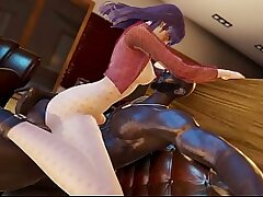 Commander's Carnal Conquest - Misato Straddling a Massive Member in a Heat-Fueled Tryst