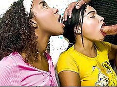 Cute LATINA STEPSISTERS swore they were good girls at home... both throated my BWC on their knees