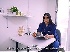 I visit a very sexy doctor to help me with my erections and end up fucking her hard until I cum on her big tits