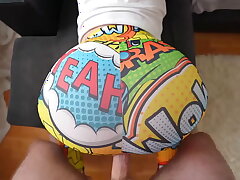 Caught my stepsister masturbating and fucked her, tearing her leggings on her big ass