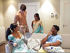 TWO INDIAN FRIENDS TAKE TURNS WITH THEIR HUSBANDS INTERRACIAL QUARTET - MIA Z - YASMINA KHAN
