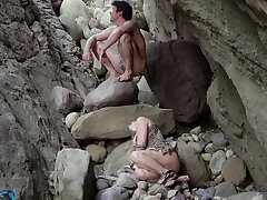 Cave woman comes for sex and gets all of her fuck holes filled