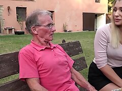 Light-haired scorching ass anal invasion fucked by horny grandpa