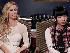 Schoolgirl punished with anal hook-up in 3 way bondage & discipline