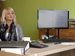 LOAN4K. Ultra-cute young girl gives a head and spreads gams in loan office