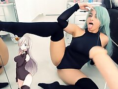 Hot Elizabeth liones - Dual Blowjob Costume play Girl and Ahegao face - Costume play Girl Chupando Gostoso 2 Faux-cocks - Creampie