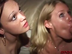Lusty babes fucked rock-hard at a soiree before facial