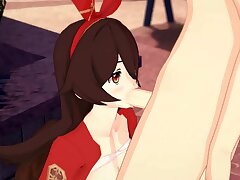 Genshin Influence - Amber gives a blowjob, money-shot to the face.