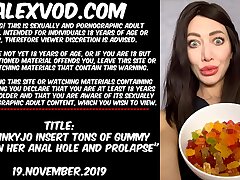 Hotkinkyjo slam tons of gummy bears in her anal hole and ass inside-out