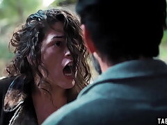 Street woman Victoria Voxxx finds a used protection in the trash of a spouse