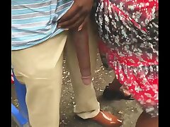 Huge! Huge Ebony Jizz-shotgun Show in Public Bus Stop