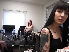 3 Fucksluts in a Dressing Apartment Make You Masturbate Your Tiny Schlong