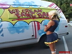 Small blonde cheerleader teen pick up for sex in a camper