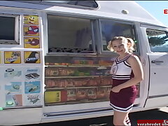 Light-haired teenie fucked in a van until the jizz shot in her face