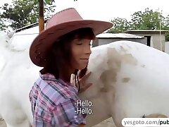Super-fucking-hot and fabulous fledgling cowgirl rides trunk for cash in an outdoor sex