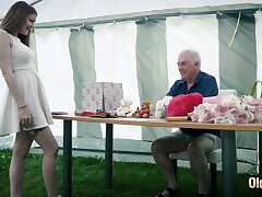 Horny teen gets fucked hardcore by senior granddad