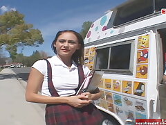 Brunette diminutive college girl Nubile with diminutive tits has car sex