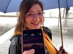 I control her slit in public with a lovense chubby - she yells and is embarassed