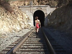 Scorching brunette takes on 4 immense shafts