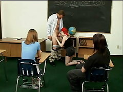 Marvelous youthfull breezies gets on all fours and gets banged on desk in FFMM four way gig