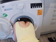 "Brother, help me, I got stuck". Dumb sister in law got stuck in the washing machine. It's time to teach her a lesson