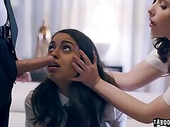 Cherry college honey Casey Calvert invited by her classmate Vienna Ebony and tricked into sex with her stepbro Justin Hunt and embarked a 3some.