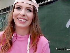 Teenage with cap gets facial cumshot pop-shot in public