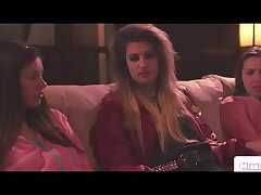 Big sister-in-law licked by her twin stepsisters