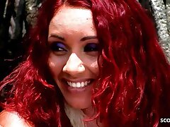 Red-haired Curly Hair Latina Teen Marcia Rough Outdoor Sex at the Beach