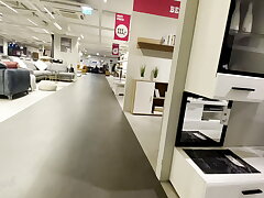 Public handjob in furniture supermarket :P  risky and crazy jizz shot !