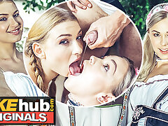 FAKEhub - Crazy light-haired Oktoberfest damsels have orgasmic 3 way after soiree