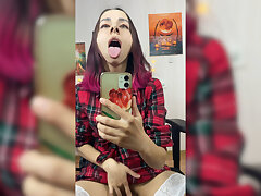 Naughty dame can't stop masturbating to her reflection in the mirror