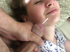 Stepsister touches shaft thinking it is in a dream, CUMSHOT on face
