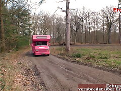 German teen Hitchhiker pick up and plow in truck with grandfather