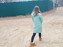 Country girl showed titties and cunny next to roadworks