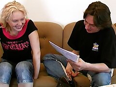 Timid blonde teenager is about to get plumbed at her first-ever audition