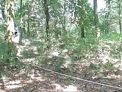 youthfull girl pummeled by old man in the woods