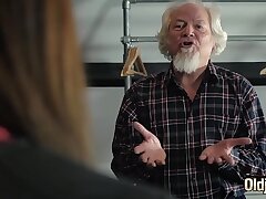 Granddad tears up a super-sexy y. pussy and gives her bj creampie