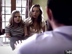 Counselor deals with teenie rebels Coco Lovecock and Haley Reed in approach