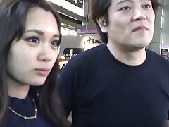 Japanese hotty Aiko tries a french trouser snake with her boyfriend's one