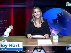 Camsoda - Hot Blonde Milf rides Sybian saddle and masturbates during news cast