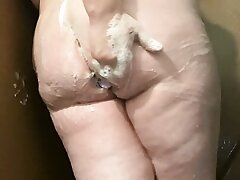 Youthful bbw loses assfuck virginity to fake penis in bathroom