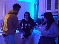 This kitchen is so warm that Linda had to take of her clothes