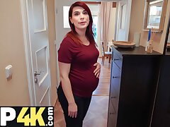 DEBT4k. Devious bank collector tricks pregnant debtor into hot affair