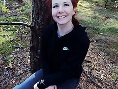 sudden oral job on a walk in the forest