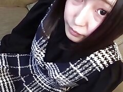 A serious Asian hotty with brief black hair is ejaculated in her throat uncensored