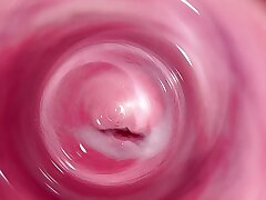 Camera deep inwards Mia's  pearly pussy