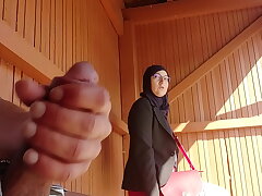 young boy shocks this muslim dame who was waiting for her bus with his immense cock, OMG !!! someone astonished them; he might have problems and run away ...