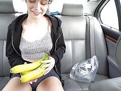 Teenager sticks WET& Cock-squeezing cunny with BANANE!!!! -LinaLynn
